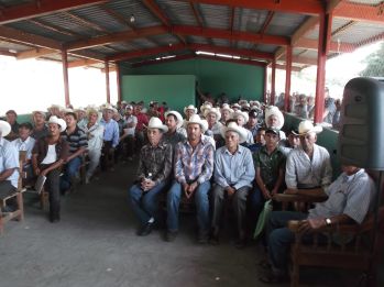 Productores durante un evento de capacitación respecto a la fecha idónea para el arranque y trilla de cacahuate.